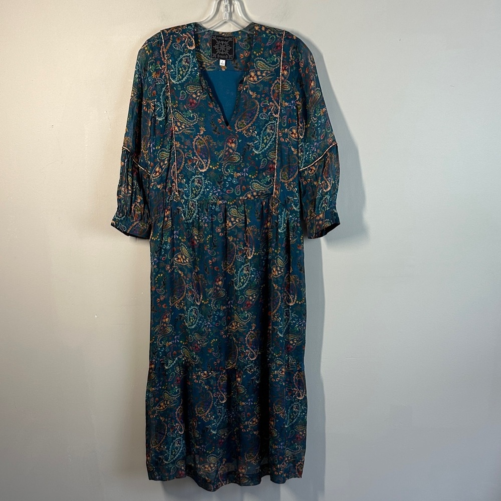 Johnny Was Jade Floral Paisley Boho Maxi Tiered Dress SizeS 100% Silk